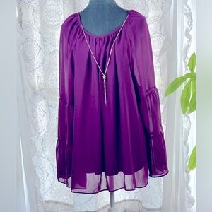 JM Collection | Sheer Purple | Ruffled Bell Sleeve Blouse XXL | NWT